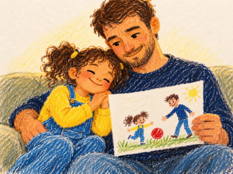 Hija hace dibujo para papa